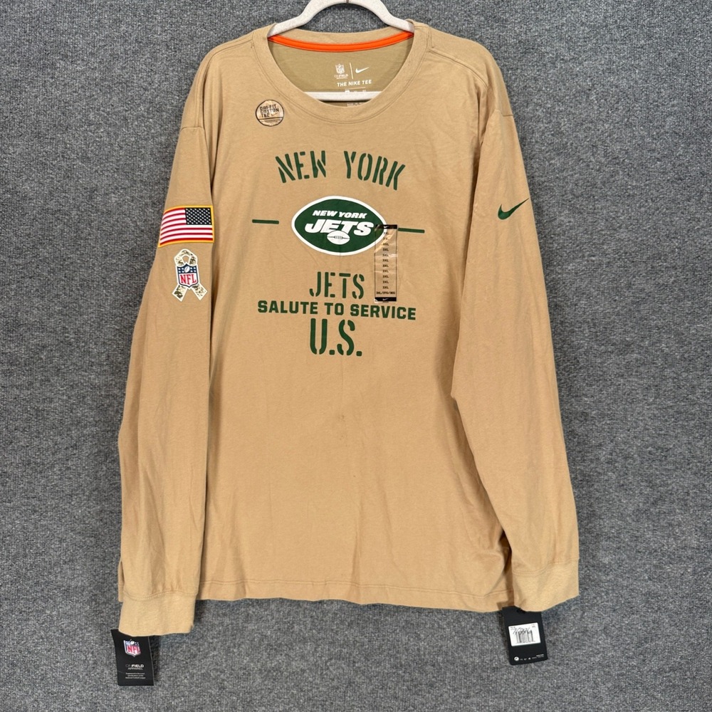 Nike New York Jets Shirt Mens 3XL Tan Salute to Service Long Sleeve NFL NEW